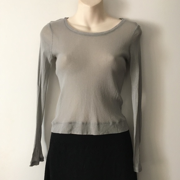 KEDZIOREK Dove Grey Fish Net Mesh Stretch Top 38 S - Picture 1 of 3